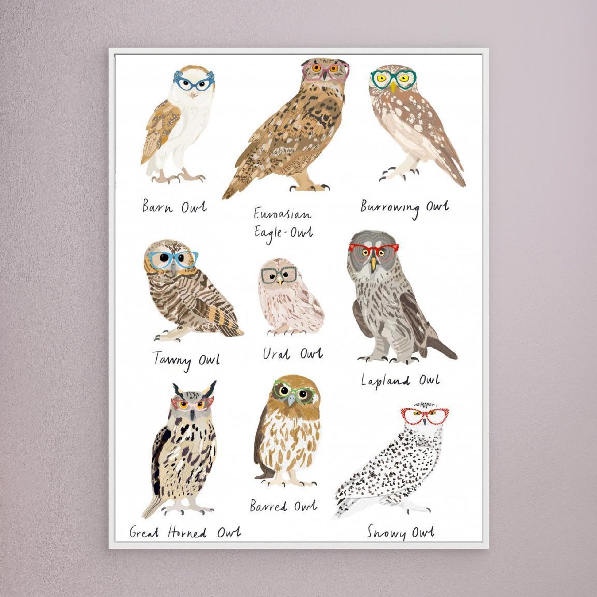 Owls In Glasses Print by Hanna Melin