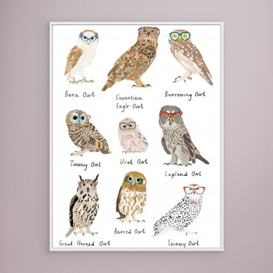 Owls In Glasses Print by Hanna Melin
