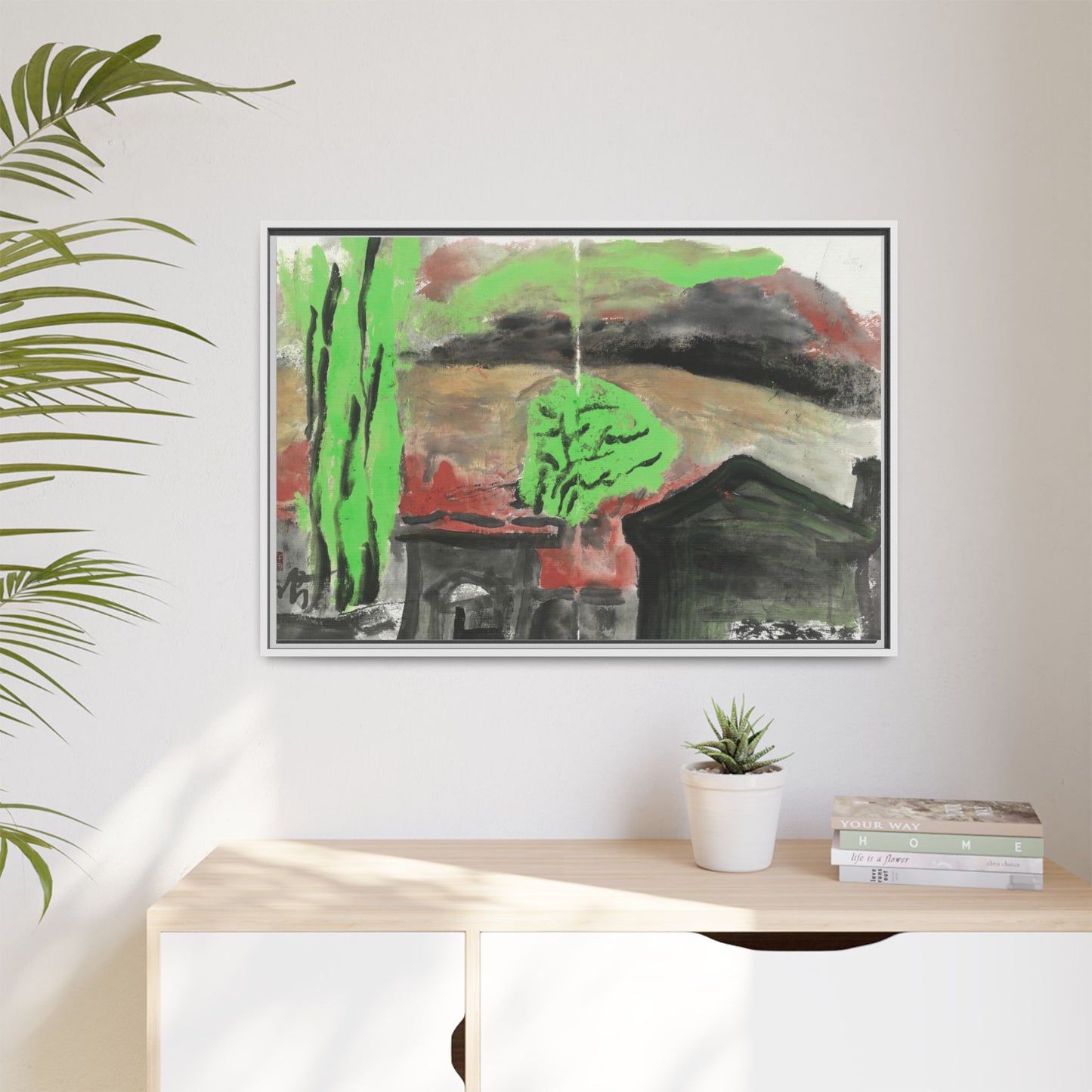 Framed Matte Canvas Wall Art - Vibrant Abstract Landscape