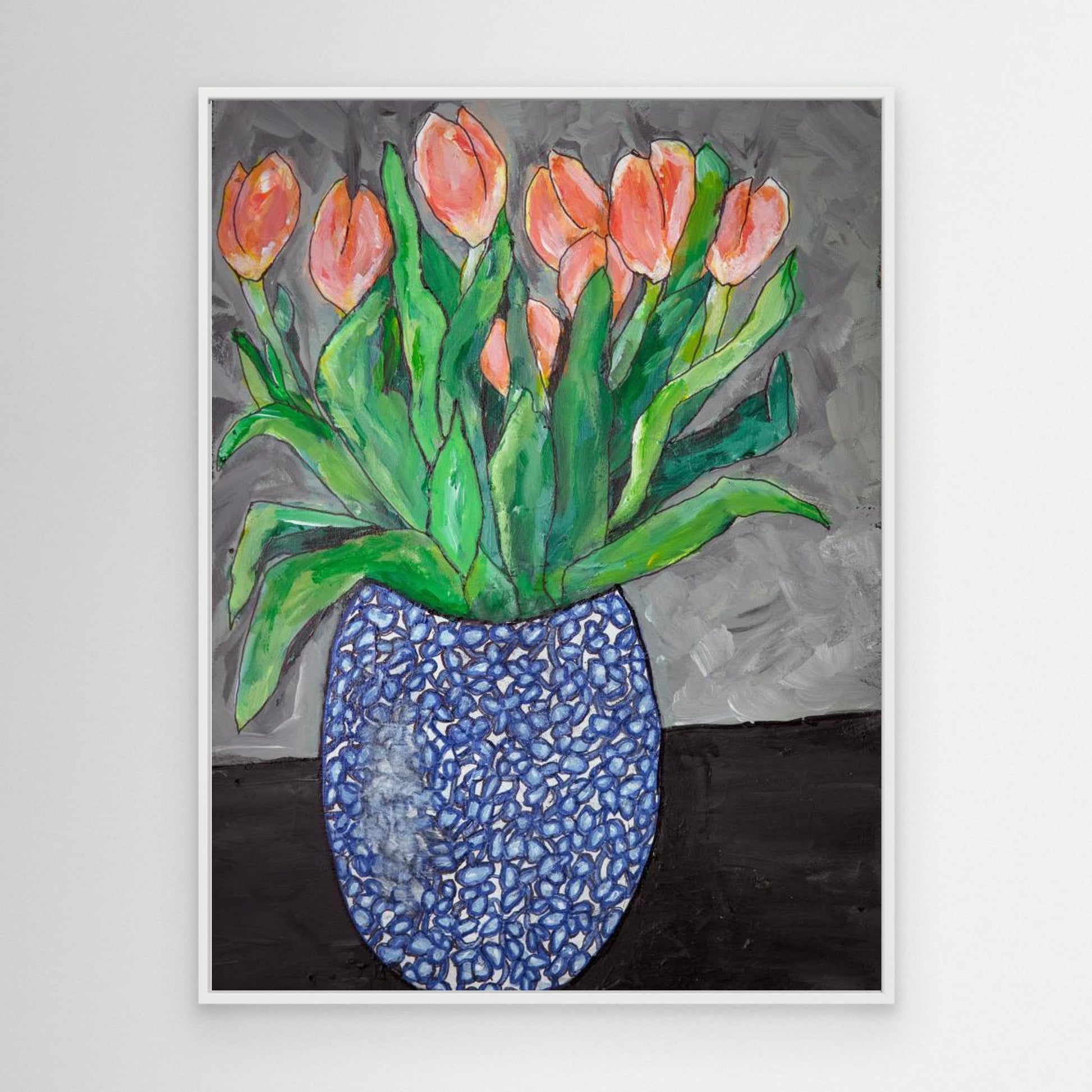 Tulips In Blue Vase (1) by Dale Hefer &Amp; Family
