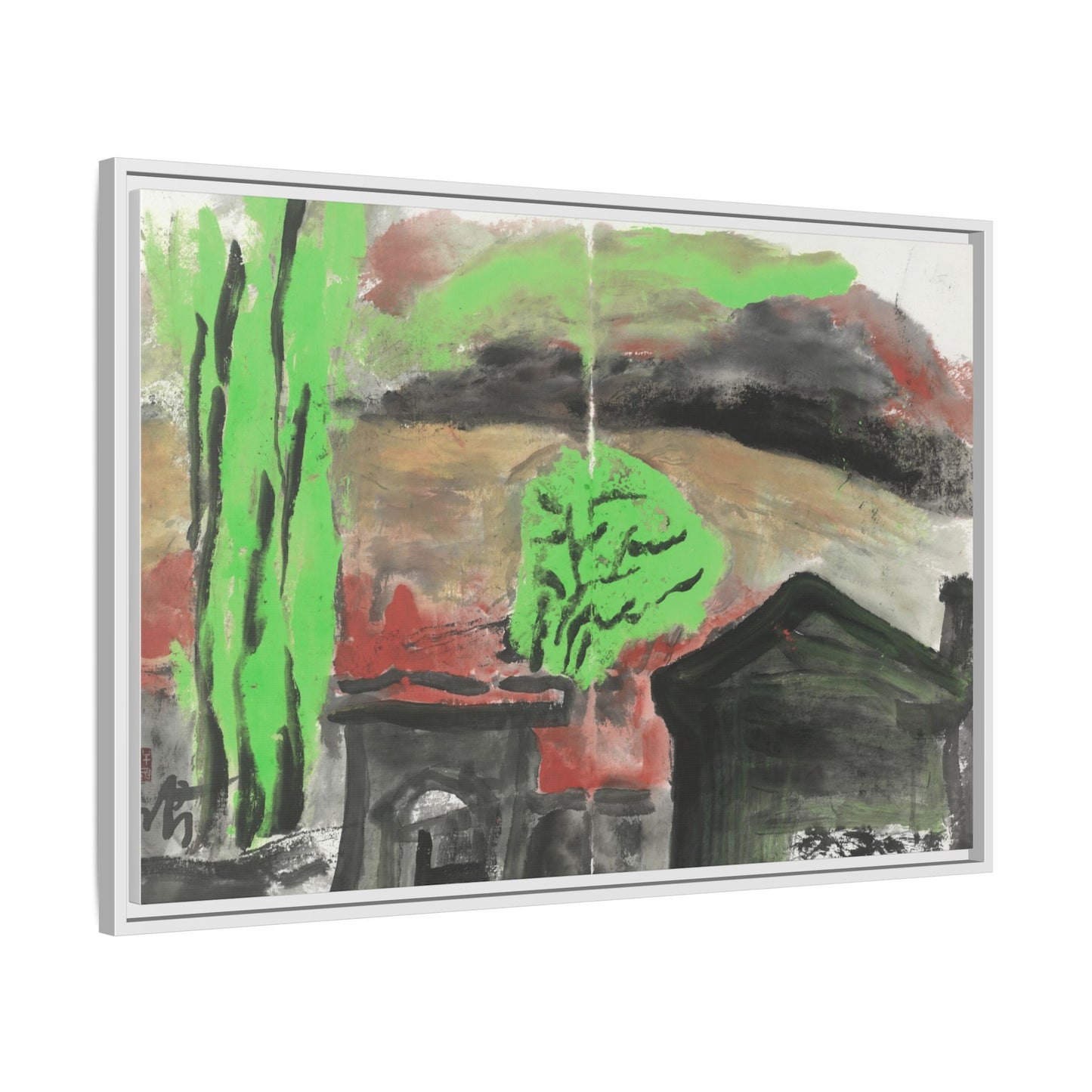 Framed Matte Canvas Wall Art - Vibrant Abstract Landscape