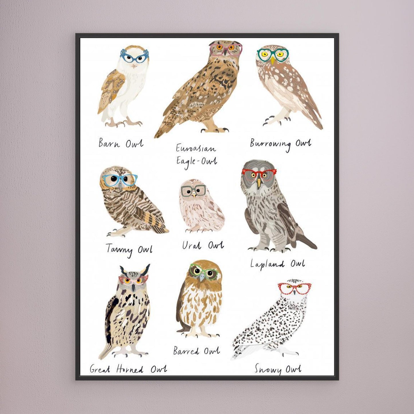 Owls In Glasses Print by Hanna Melin