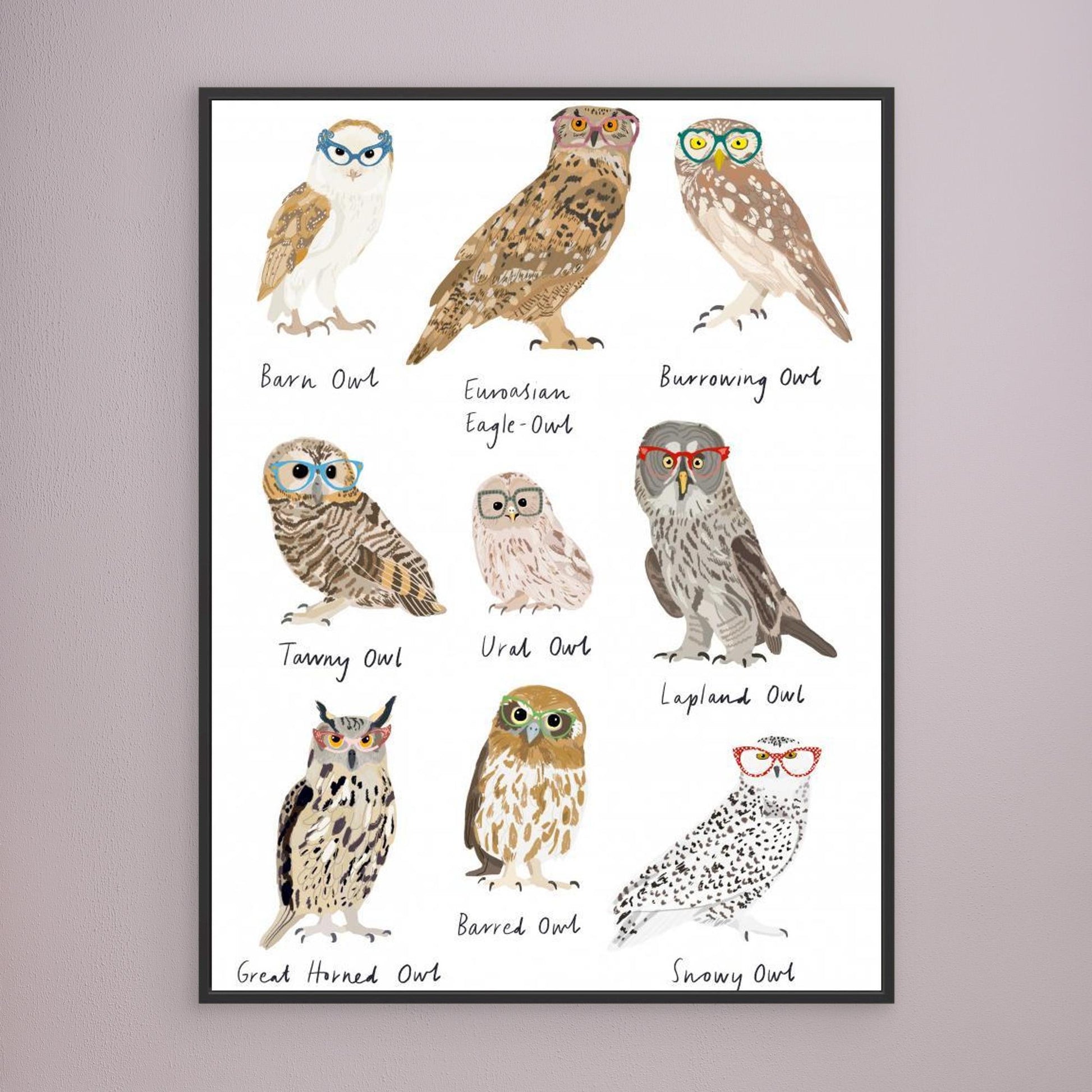 Owls In Glasses Print by Hanna Melin