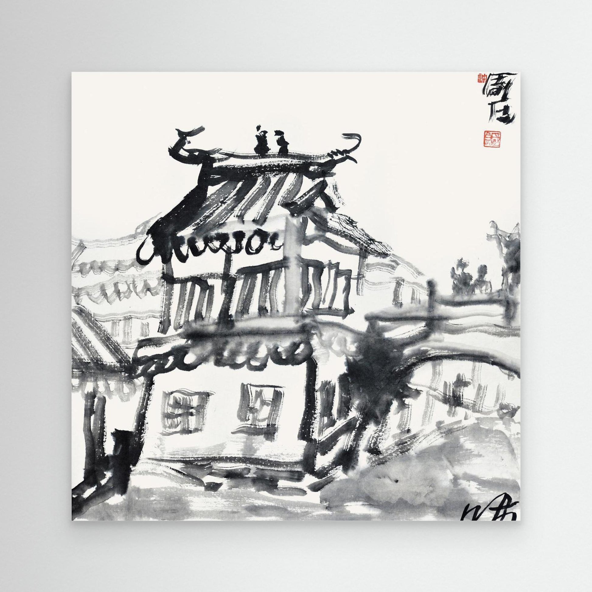 Old Teahouse by the Bridge - Print on Canvas