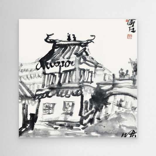 Old Teahouse by the Bridge - Print on Canvas