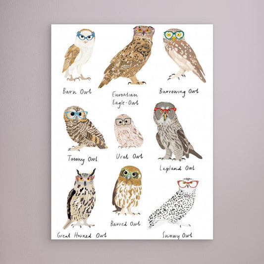 Owls In Glasses Print by Hanna Melin
