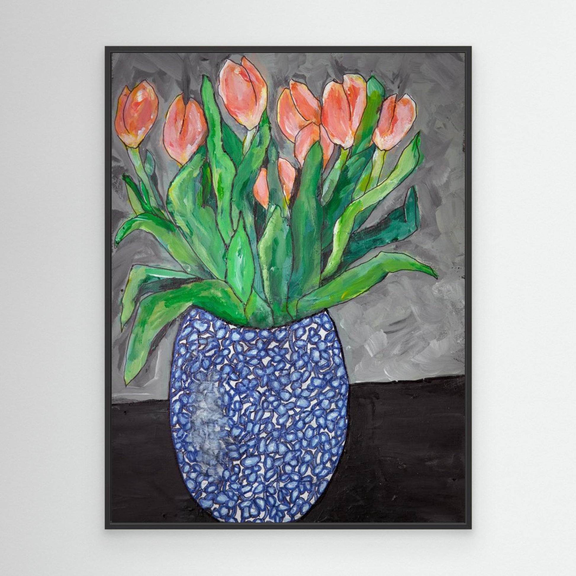 Tulips In Blue Vase (1) by Dale Hefer &Amp; Family
