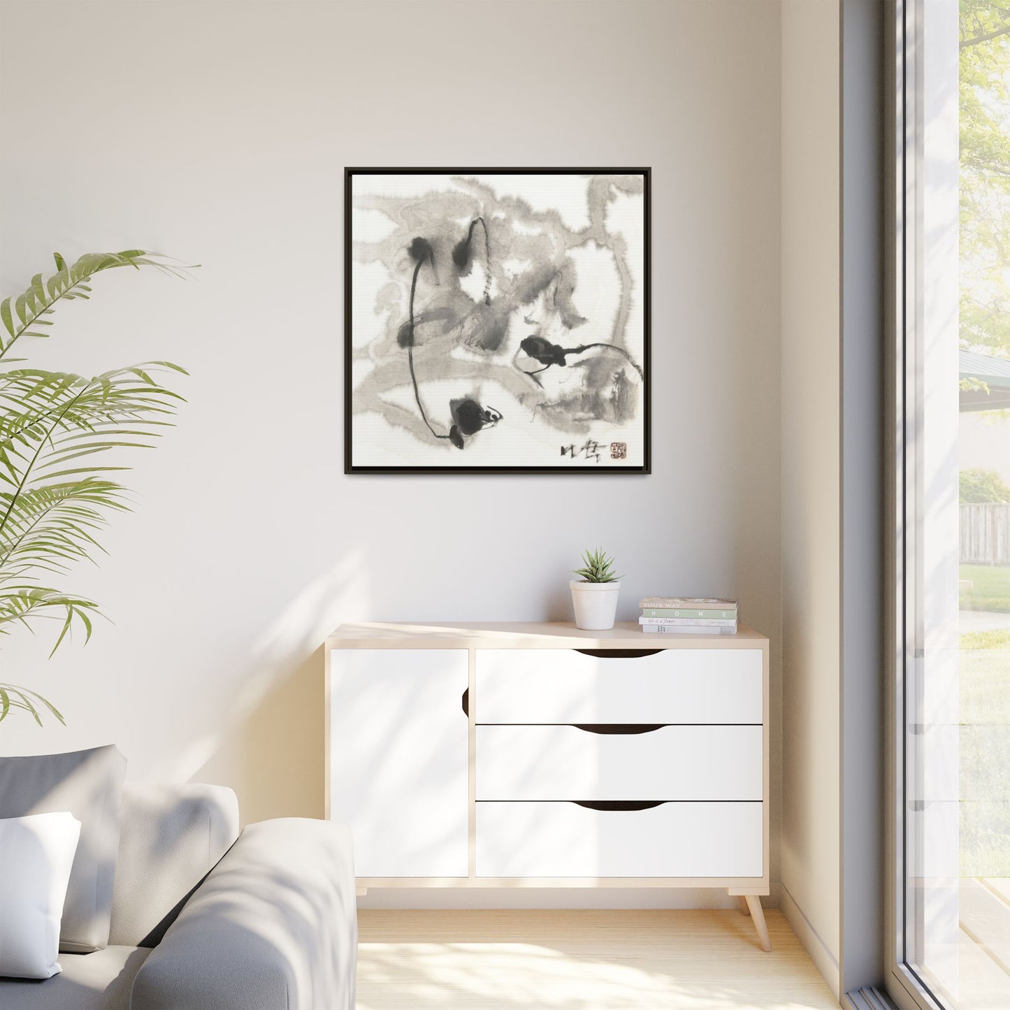 Framed Matte Canvas Art - Abstract Hotel Scenic Decor - Multi-Color Wall Art