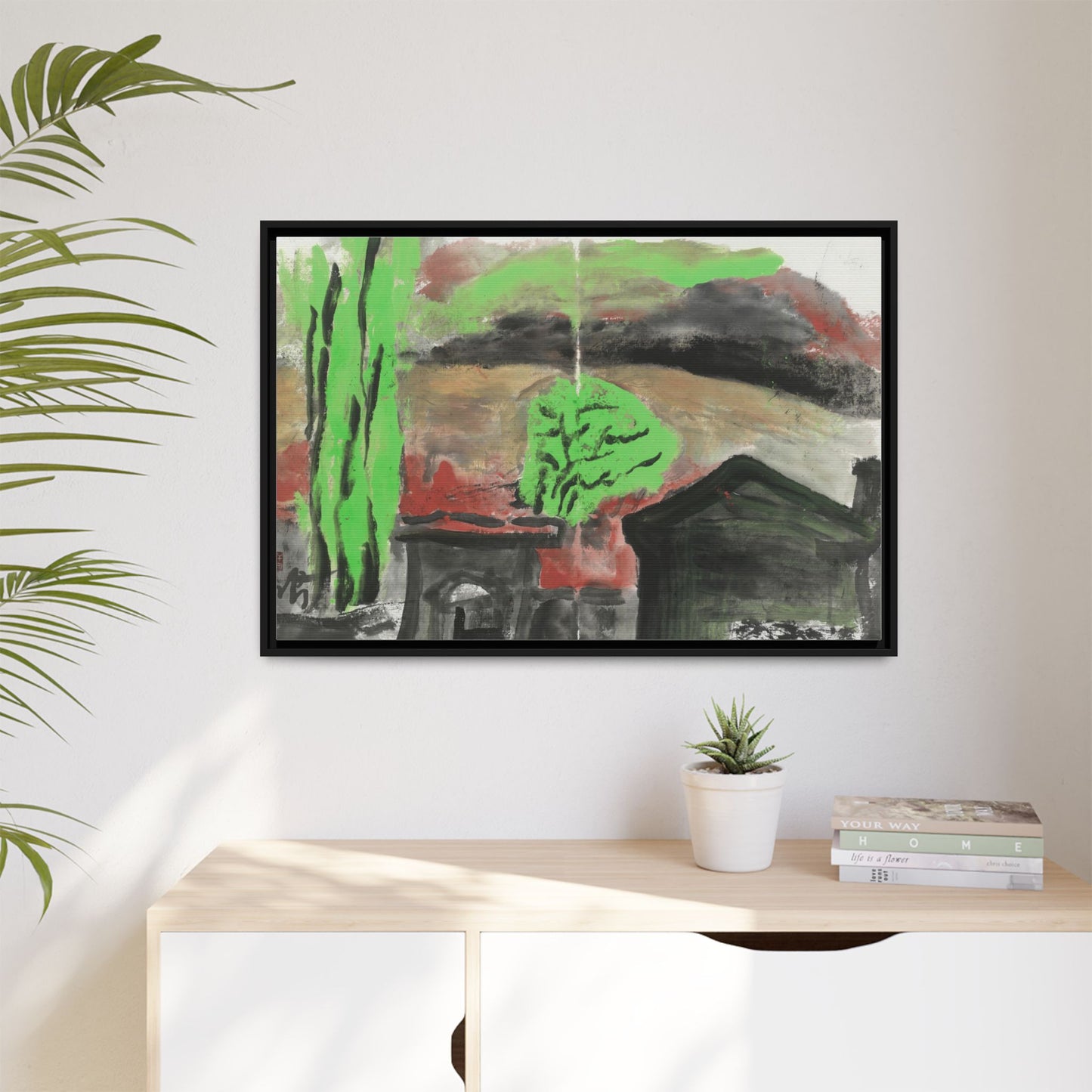 Framed Matte Canvas Wall Art - Vibrant Abstract Landscape