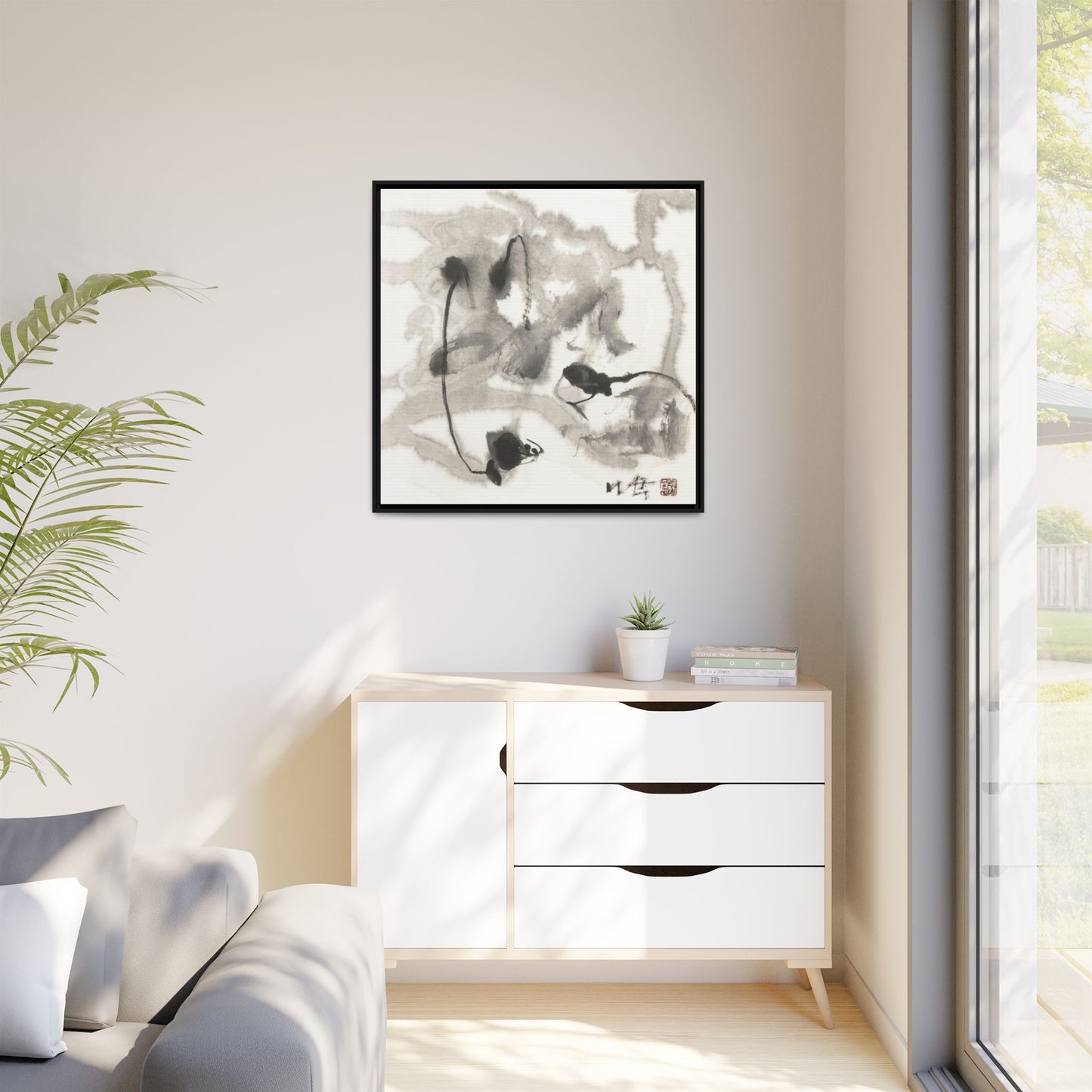 Framed Matte Canvas Art - Abstract Hotel Scenic Decor - Multi-Color Wall Art