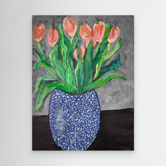 Tulips In Blue Vase (1) by Dale Hefer &Amp; Family