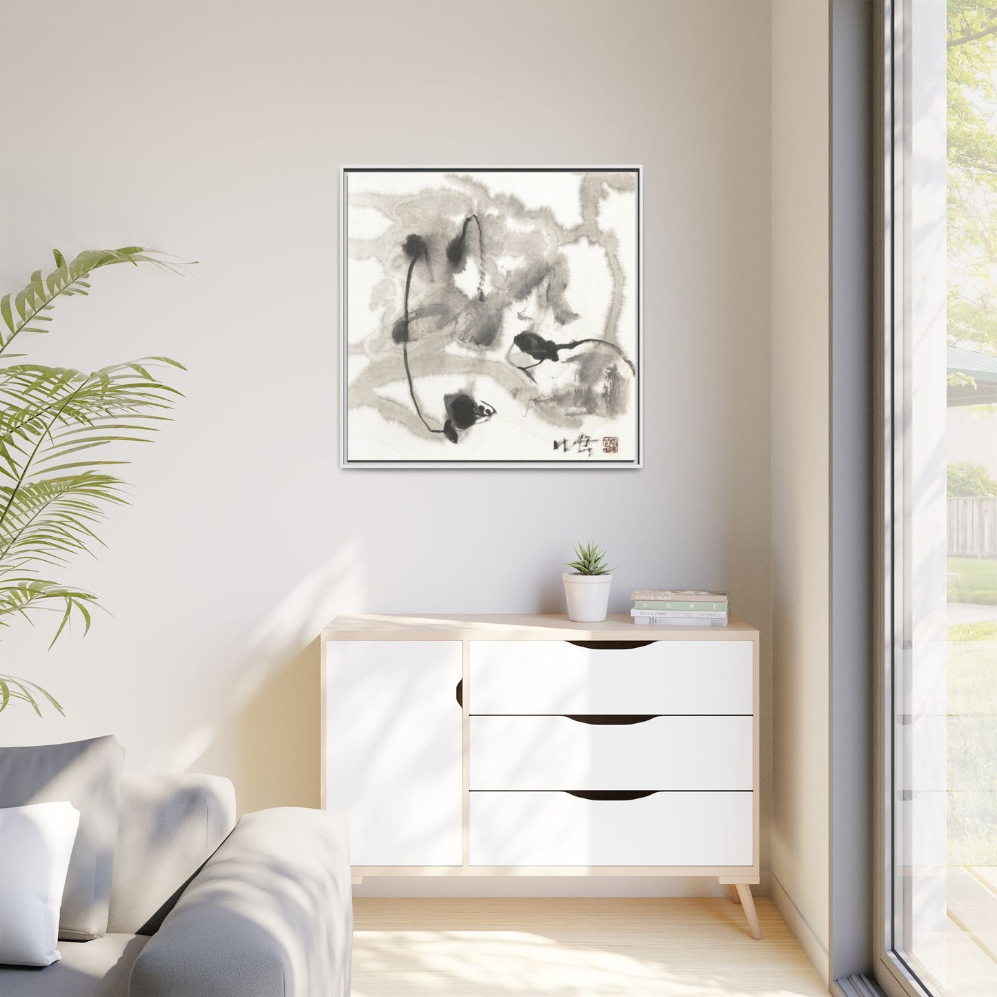 Framed Matte Canvas Art - Abstract Hotel Scenic Decor - Multi-Color Wall Art