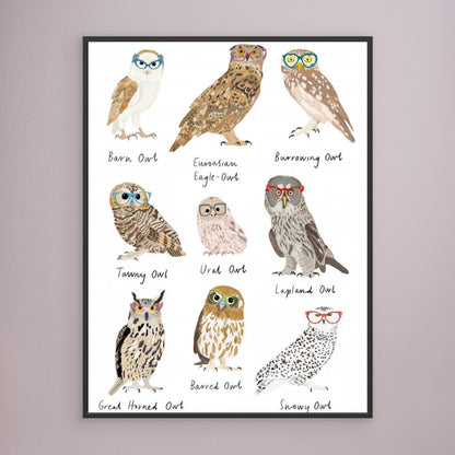 Owls In Glasses Print by Hanna Melin
