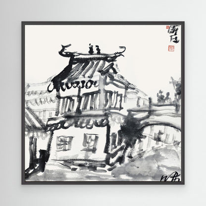 Old Teahouse by the Bridge - Print on Canvas