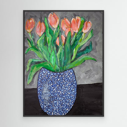 Tulips In Blue Vase (1) by Dale Hefer &Amp; Family
